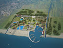 Concept of a seaside resort with yacht marina, Gagra